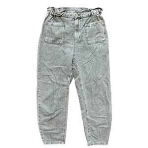 ZARA High Rise Scrunch Waist Barrel Leg Patch Pocket Jeans in Vintage Gray SZ 8